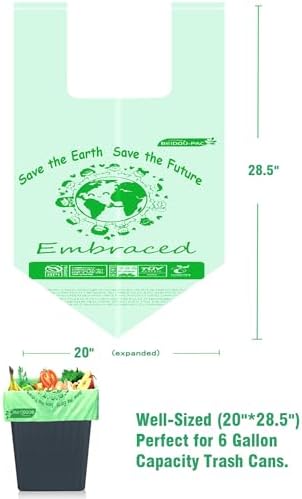 BEIDOU-PAC 4-6 Gallon Compostable Trash Bags, 75 Count, Kitchen Compost Bags With Handle, Sturdy Garbage Bags for Food Scrap Waste, ASTM D6400, US BPI Certified