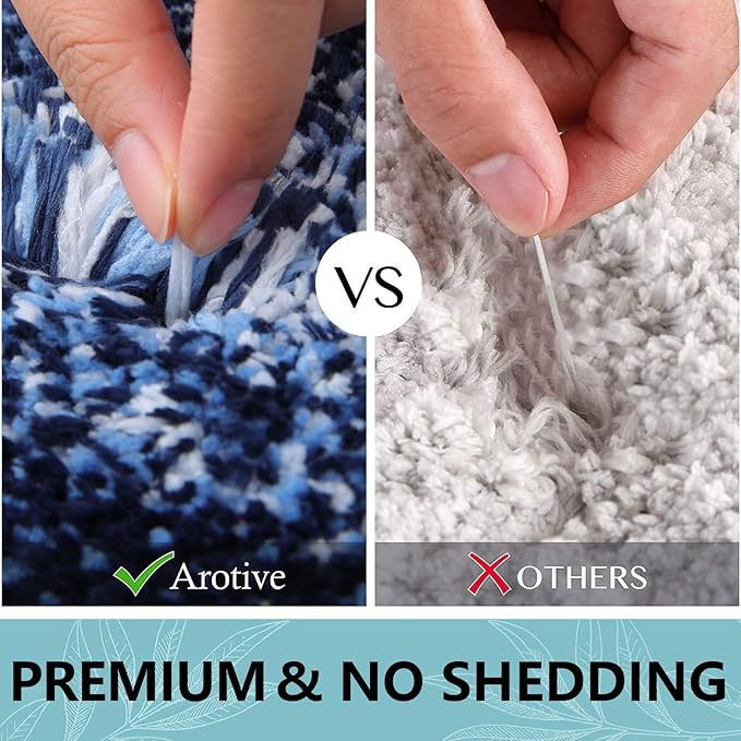 Arotive Microfiber Bathroom Rugs, Shaggy Soft and Absorbent Bath Rug, Non-Slip, Thick Plush Machine Washable Dry Bath Mats for Bathroom, Tub and Shower, 45x27, Blue, Rectangular