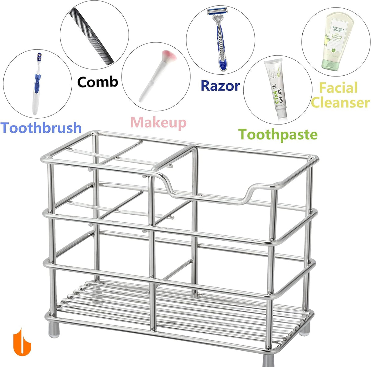 Urbanstrive 304 Stainless Steel Bathroom Toothbrush Holder Toothpaste Holder Stand Bathroom Accessories Organizer (Silver, Small)