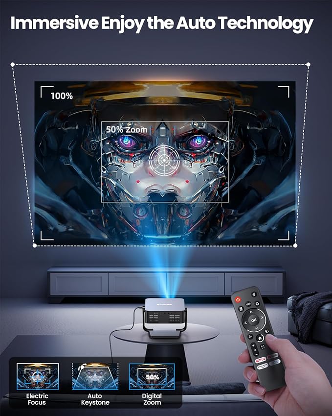 FUDONI Smart Projector with WiFi 6 and Bluetooth, 1080P Full HD Projector