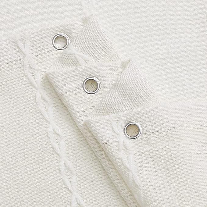 MitoVilla Boho Small Stall Fabric Shower Curtain 36 x 72, Ivory Half Size Narrow Polyester Linen Tassel Cloth Shower Curtains for Chic Modern Farmhouse Country Bathroom Decor