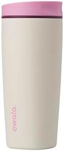 Owala SmoothSip Slider Insulated Stainless Steel Coffee Tumbler, Reusable Iced Coffee Cup, Hot Coffee Travel Mug, BPA Free 20 oz, Pink/Tan (Daybreak)