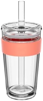 KeepCup Cold Cup - Longplay Double wall Glass Ice Coffee Tumbler with Lid and Straw - 16oz (454ml) - Californian Shrimp