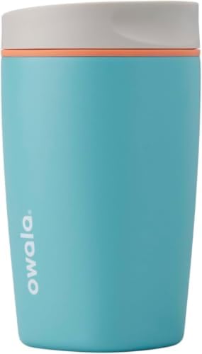 Owala SmoothSip Slider Insulated Stainless Steel Coffee Tumbler, Reusable Iced Coffee Cup, Hot Coffee Travel Mug, BPA Free 12 oz, Grey/Blue (Beachy Breeze) (Pack of 8)
