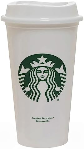 Starbucks White Reusable Plastic Travel Mug/Cup/Tumbler Grande Medium, 16oz 473ml