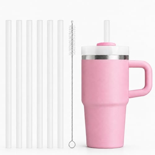 Replacement Straws Compatible with 20 oz Stanley Quencher Tumbler, 8.5 Inch Reusable Straws, Drinking Cup Accessories, White-6 Pack