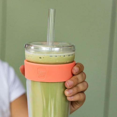 KeepCup Cold Cup - Longplay Double wall Glass Ice Coffee Tumbler with Lid and Straw - 16oz (454ml) - Californian Shrimp