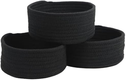 Small Woven Cotton Rope Baskets, Set of 3, Black