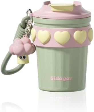 12 oz Insulated Coffee Tumbler with Lid, Cute Travel Mug, Green
