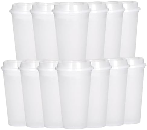16oz Reusable Plastic Coffee Cups with Lids, 13 Pack, Clear