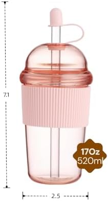 Reusable Iced Coffee Cups with Lids and Straws 17oz, Boba Cup with Straw, Tumbler with Silicone Sleeve for Cold Drinks, Iced Coffee, Bubble Tea - Pink
