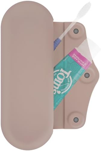 Linkidea Manual Toothbrush Travel Case with Magnetic Snap, Compatible with Colgate ExtraClean, Oral-B CrossAction Toothbrush, Portable Silicone Protective Box (Khaki)