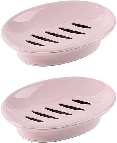 WYOK 2-Pack Soap Dish Plastic Soap Holder with Drainage for Shower (Pink)