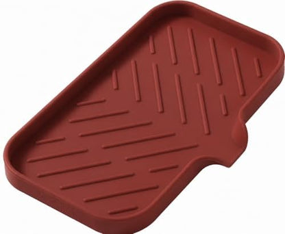 MicoYang Silicone Soap Dish with Drain Spout — Self-Draining Sink Organizer Tray for Bathroom & Kitchen, Sponges, Dispensers & Soap Holder, Non-Slip & Dishwasher Safe, Red (Medium, 9.6"×5.3")