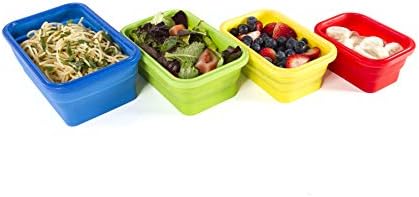 Kitchen Home Thin Bins Collapsible Containers – Set of 4 Rectangle Silicone Food Storage Containers – BPA Free, Microwave, Dishwasher and Freezer Safe