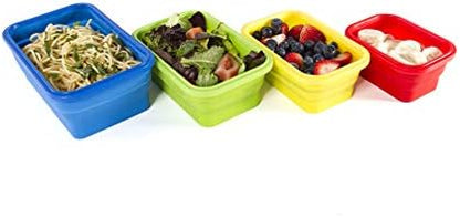 Kitchen Home Thin Bins Collapsible Containers – Set of 4 Rectangle Silicone Food Storage Containers – BPA Free, Microwave, Dishwasher and Freezer Safe