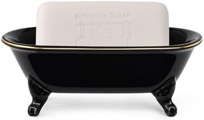 Mini Clawfoot Bathtub Soap Dish,Bar Soap Holder,Black Gold Rim