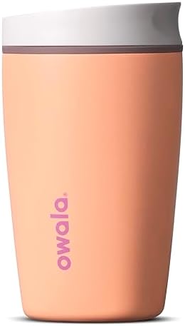 Owala SmoothSip Slider Insulated Stainless Steel Coffee Tumbler, Reusable Iced Coffee Cup, Hot Coffee Travel Mug, BPA Free 12 oz, Peachy Keen
