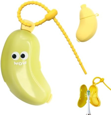 Banana-Shaped Toothbrush Cover, 2-in-1 Travel Toothbrush Case with Built-in Toothpaste Dispenser & Hanging Rope, Fits Most Electric/Manual Brush Heads for Vacation, Camping