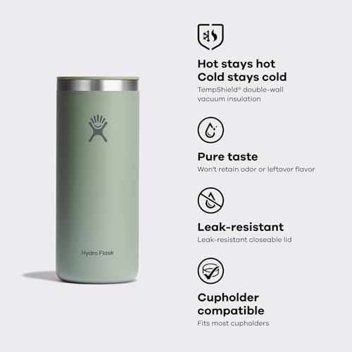 Hydro Flask Travel Coffee Cup – Insulated Stainless Steel, Non-Spill, Leak Resistant to-Go Tumbler 20 Oz Beachplum Purple