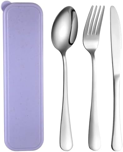 Yinkin 1 Pack Travel Silverware Set with Case for Lunch,Purple