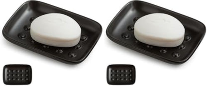 Miamolo Soap Dish, Ceramic Soap Holder Shower Soap Dish for Bar Soap Sponge, Soap Saver Tray for Bathroom Kitchen Sink, Black (Pack of 2)