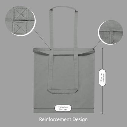 TOPDesign 12-Pack Economical 16"x15" Light Grey Cotton Tote Bags, Lightweight Medium Reusable Grocery Shopping Cloth Bags, Suitable for DIY, Advertising, Promotion, Gift, Activity