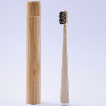Horse Hair Toothbrush with Bamboo Travel Case, Adult Brush Set