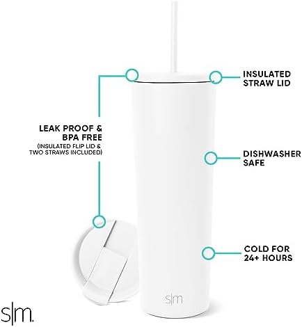 Simple Modern Iced Coffee Tumbler, Insulated | 28oz | White