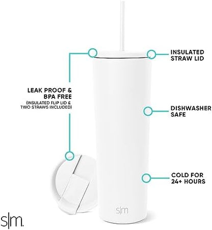Simple Modern Iced Coffee Tumbler, Insulated | 28oz | White