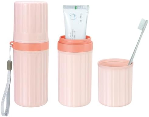 Mulbozy Travel Toothbrush Holder, Large Travel Toothbrush Cup Case, Portable Travel Toothbrush Toothpaste Makeup Storage for Business Trip Camping School - Pink