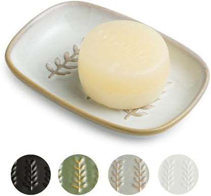 Miamolo Soap Dish Bar Cleaner Dish for Shower, Ceramic Soap Dishes for Large Soap Bar Shampoo or Sponge, Shower Soap Dish Soap Saver Tray for Bathroom Kitchen Sink, Easy to Clean