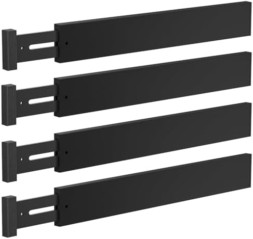 DUCOO 4 PCS Drawer Divider, 17"-22" Adjustable Bamboo Drawer Dividers Organizers, Expandable Separators for Kitchen, Clothes, Dressers, Home, Office, Black
