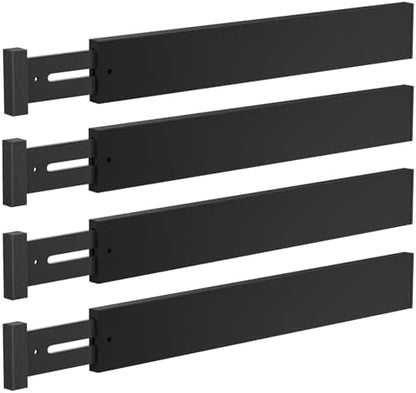 DUCOO 4 PCS Drawer Divider, 17"-22" Adjustable Bamboo Drawer Dividers Organizers, Expandable Separators for Kitchen, Clothes, Dressers, Home, Office, Black