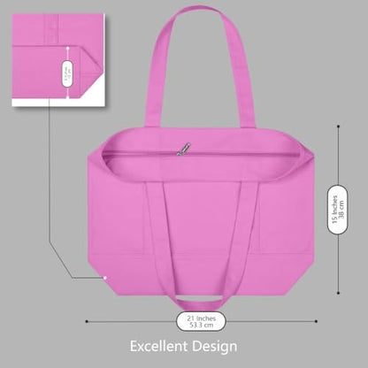 TOPDesign 6-Pack Canvas Tote Bags with an External Pocket, Reusable Grocery Shopping Bags, Top Zipper Closure, Daily Essentials (Light Purple)