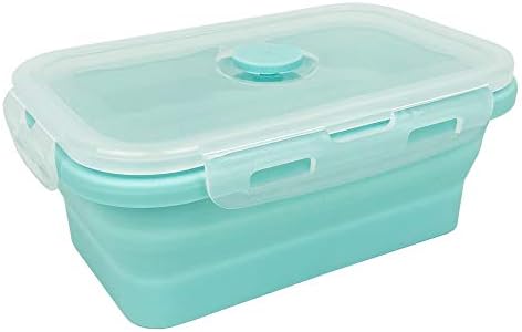 CARTINTS Silicone Collapsible Food Storage Containers-Prep/Storage Bowls with Lids - Set of 3 Square Silicone Lunch Containers - Microwave, Dishwasher and Freezer Safe (blue)