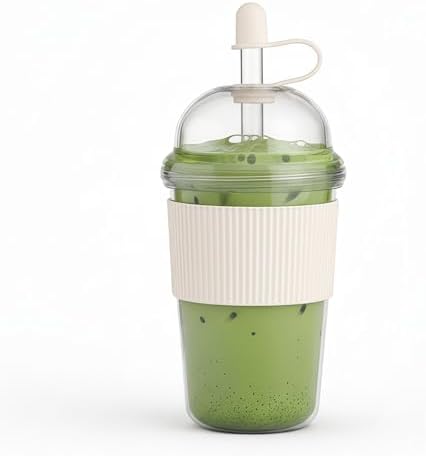 Reusable Iced Coffee Cups with Lids and Straws 17oz, Boba Cup with Straw, Tumbler with Silicone Sleeve for Cold Drinks, Iced Coffee, Bubble Tea ，White
