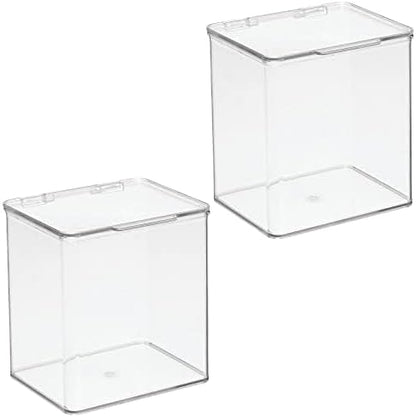 mDesign Kids Plastic Stackable Toy Storage Organizer Box Container with Hinged Lid for Storing Action Figures, Crayons, Building Blocks, Puzzles, Wood Construction Sets, Cars, 2 Pack - Clear