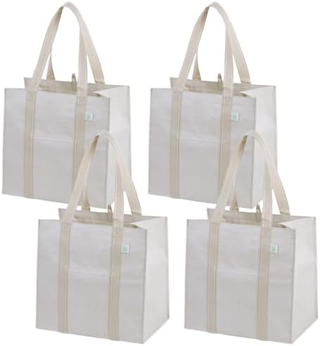 VENO 4 Pack Large Grocery Bag Reusable Shopping Bags with Hard Bottom