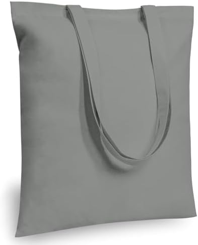 TOPDesign 12-Pack Economical 16"x15" Light Grey Cotton Tote Bags, Lightweight Medium Reusable Grocery Shopping Cloth Bags, Suitable for DIY, Advertising, Promotion, Gift, Activity