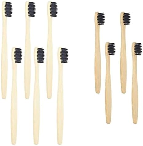 SEVENHEAD Bamboo Toothbrushes Adults & Kids Family Set 6+4 PCS Soft Bristles Wooden Toothbrushes, Natural Biodegradable BPA Free Eco Friendly Toothbrushes Black
