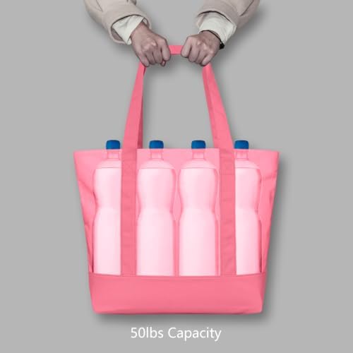 TOPDesign 1-Pack Canvas Tote Bag with an External Pocket, Reusable Grocery Shopping Bag, Top Zipper Closure, Daily Essentials (Rose Pink)