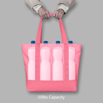 TOPDesign 1-Pack Canvas Tote Bag with an External Pocket, Reusable Grocery Shopping Bag, Top Zipper Closure, Daily Essentials (Rose Pink)