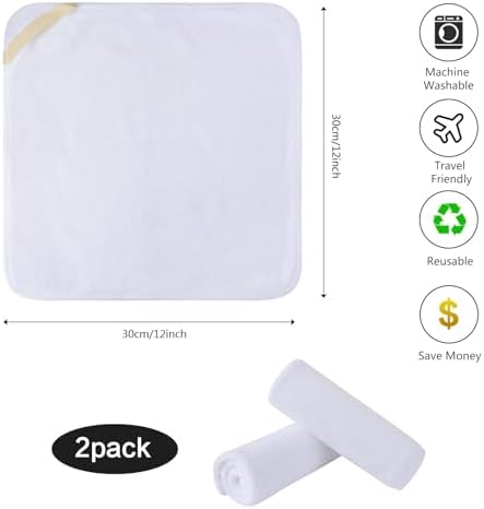 SINLAND Microfiber Facial Cloths Fast Drying Washcloth 12inch x 12inch White 2 pack