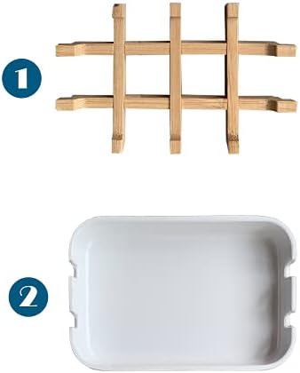 Aoheuo Modern Bamboo Fiber soap Holder and soap Dish Combination (Removable), White, 5.12 Long by 3 Wide, 0.98 inches high, Used in Kitchens, bathrooms, and bar Sinks