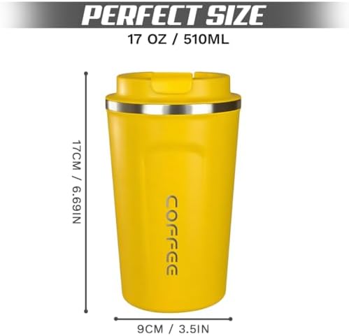 SPLMIFA Travel coffee mugs leak-proof, reusable coffee cup with lid, stainless steel vacuum insulated coffee tumblers, thermal insulation cups for men & women keep drinks hot & cold (2nd-Yellow, 17OZ)