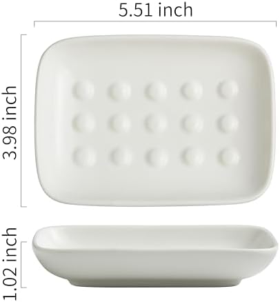 Miamolo Soap Dish, Ceramic Soap Holder Shower Soap Dish for Bar Soap Sponge, Soap Saver Tray for Bathroom Kitchen Sink, White