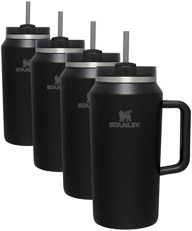 STANLEY Quencher H2.0 Tumbler with Handle & Straw 64 oz Flowstate 3-Position Lid Large Capacity for Travel & Sports Insulated Stainless Steel Cup BPA-Free Black (Pack of 4)