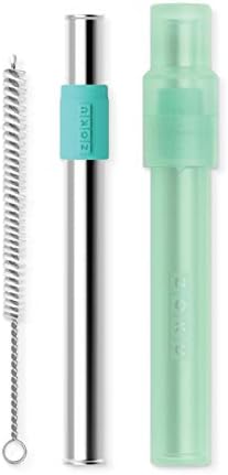 Zoku Jumbo Reusable Metal Straw with Case, Collapsible Travel Straw - Teal