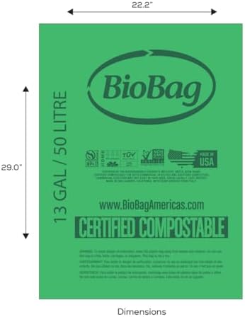 13 Gallon Tall Kitchen Compostable Trash Bags by BioBag, 48 Count, BPI Certified, Meets ASTM D6400 Standards, Made in USA, Food Scrap Bin Liners